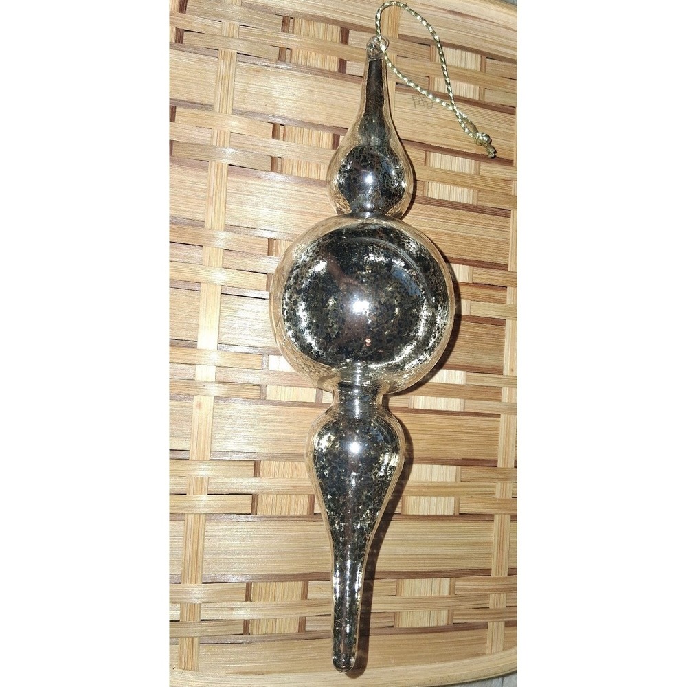 Vintage Mercury Glass Finial Christmas Ornament Silver Double Reflector Drop 9.5